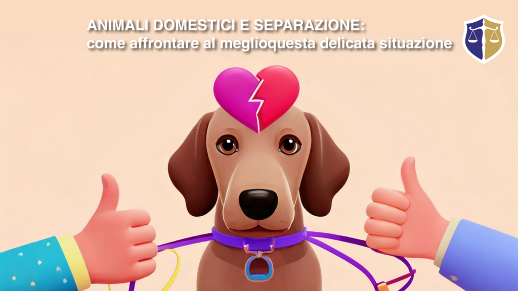 Cane con il cuore spezzato e due persone che lo contendono